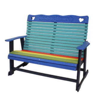 Buddy Bench Charm Double Stationary Bench with Curvy Top and Hearts Engraved